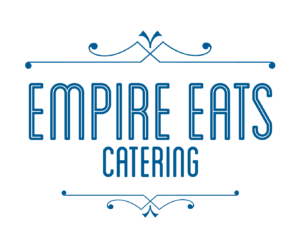 Logo that reads "Empire Eats Catering" it is in an art deco blue font. 
