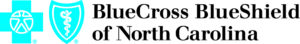 Logo that reads "Blue Cross and Blue Shield of North Carolina" There are two blue symbols to the left of the text that are a cross and a shield.
